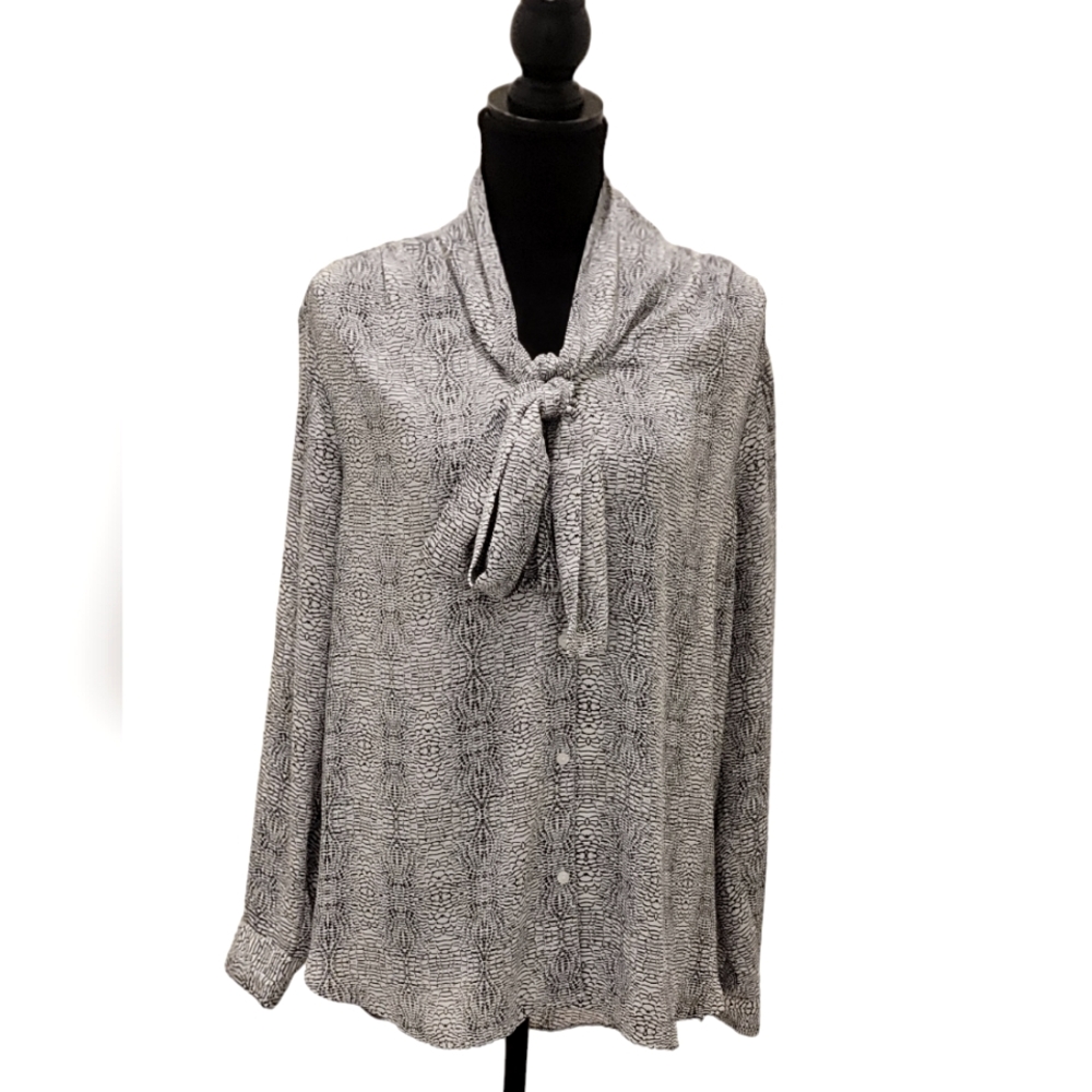 Worthington Sheer Bow Button- Down Blouse